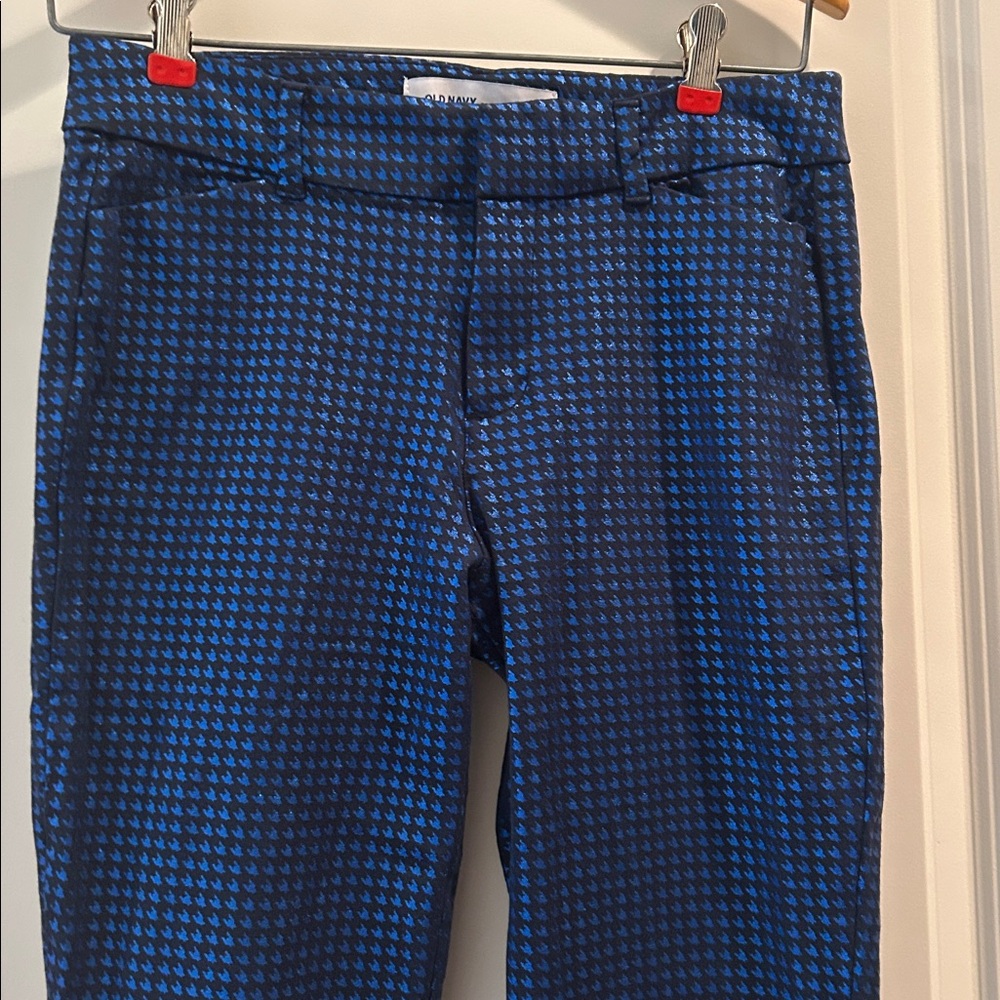 Old Navy Pixie Ankle Pants Jacquard Blue Metallic Black Houndstooth size 6 Tall